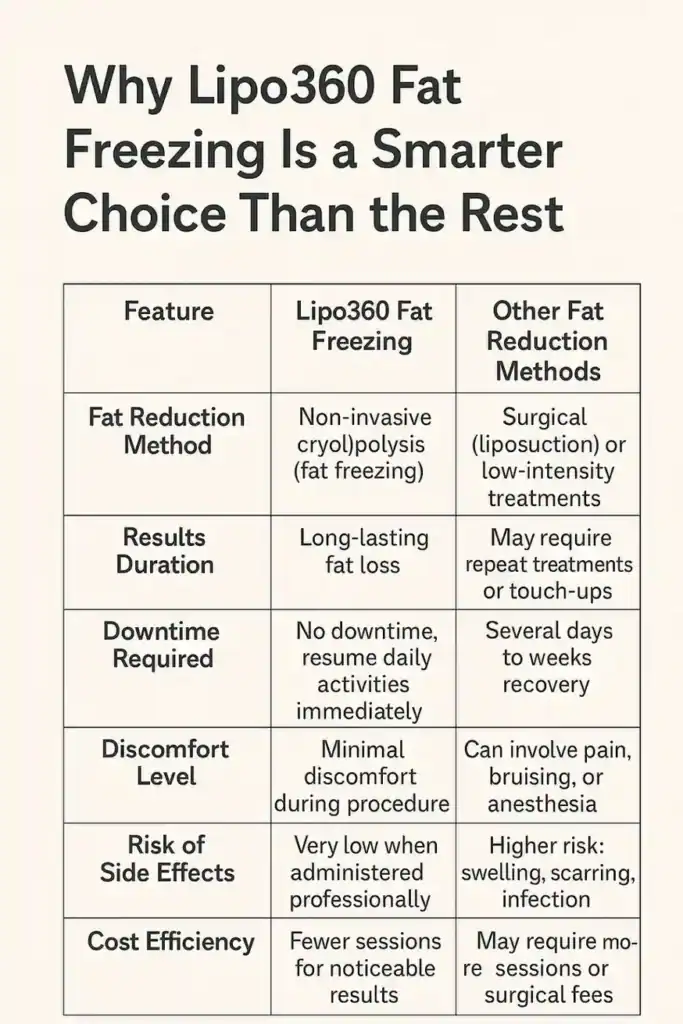 Is it possible to permanently freeze fat cells? 2 Table showing benefits of fat freezing to remove fat cells Wentworth from Lipo 360