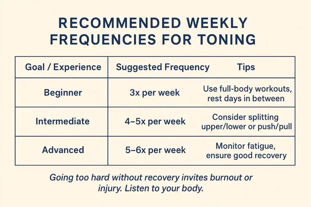 Achieving the Perfect Tone: How Often Should You Exercise for Results? 2 Graphic to show how often you should do exercise to help with toning Wentworth